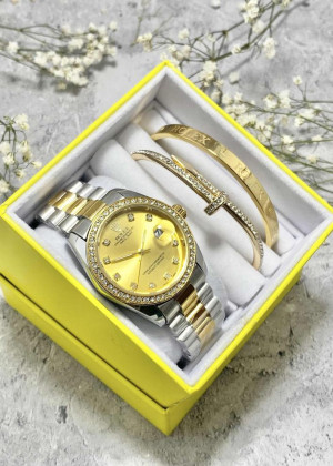 Подарочный набор для женщин часы, 2 браслета + коробка 161642