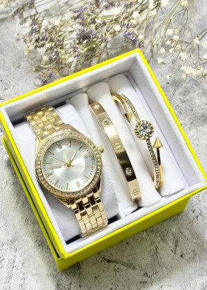 Подарочный набор для женщин часы, 2 браслета + коробка 161659