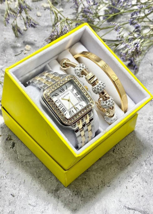 Подарочный набор для женщин часы, 2 браслета + коробка 161687