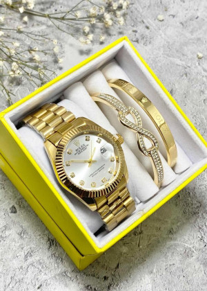 Подарочный набор для женщин часы, 2 браслета + коробка 161696