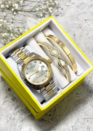 Подарочный набор для женщин часы, 2 браслета + коробка 161698
