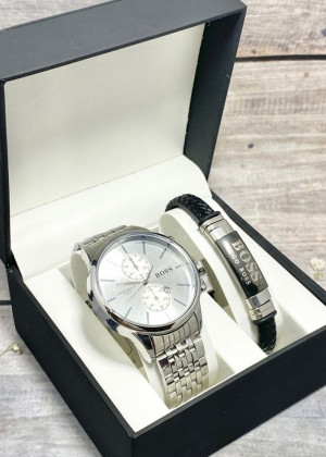 Подарочный набор для мужчины часы и браслет + коробка 161885