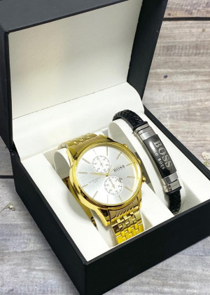 Подарочный набор для мужчины часы и браслет + коробка 161886