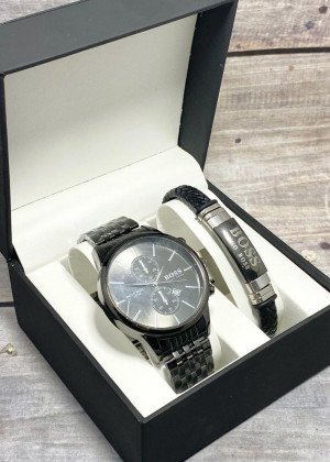 Подарочный набор для мужчины часы и браслет + коробка 161888