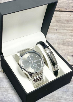 Подарочный набор для мужчины часы и браслет + коробка 161889