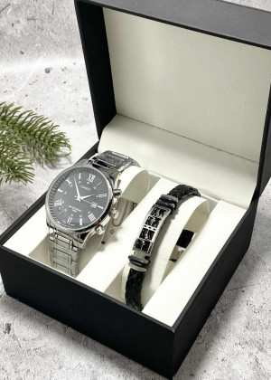 Подарочный набор для мужчины часы и браслет + коробка 161898