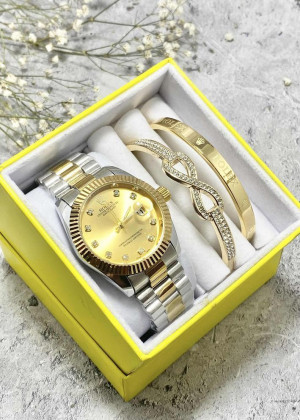 Подарочный набор для женщин часы, 2 браслета + коробка 170834