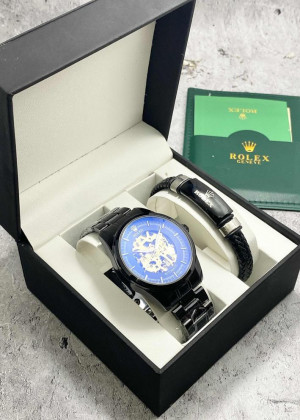 Подарочный набор для мужчины часы и браслет + коробка 171011