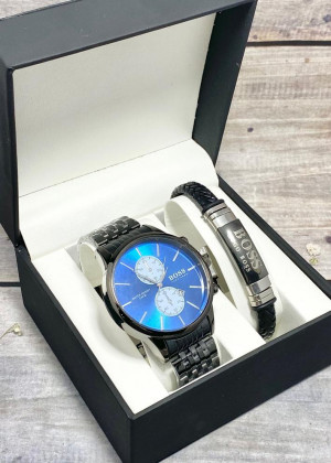 Подарочный набор для мужчины часы и браслет + коробка 171013