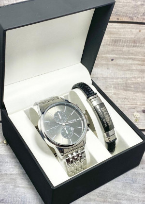 Подарочный набор для мужчины часы и браслет + коробка 171014