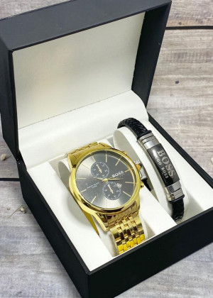 Подарочный набор для мужчины часы и браслет + коробка 171016