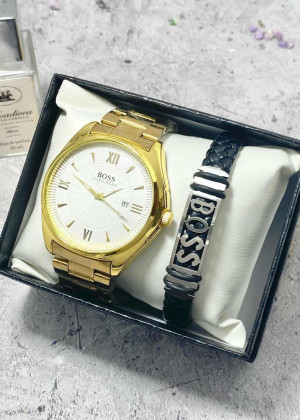 Подарочный набор для мужчины часы и браслет + коробка 171020