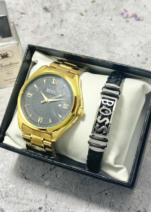Подарочный набор для мужчины часы и браслет + коробка 171022
