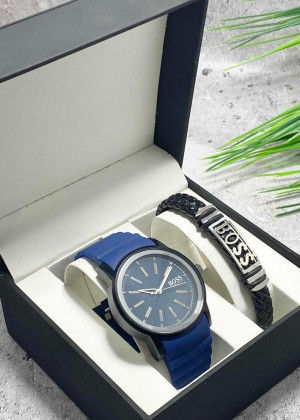 Подарочный набор для мужчины часы и браслет + коробка 171023