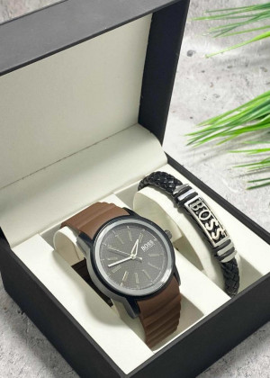 Подарочный набор для мужчины часы и браслет + коробка 171024