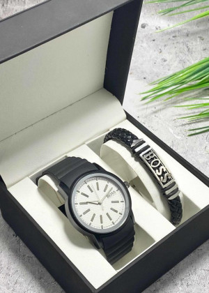 Подарочный набор для мужчины часы и браслет + коробка 171025