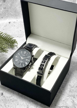 Подарочный набор для мужчины часы и браслет + коробка 171028