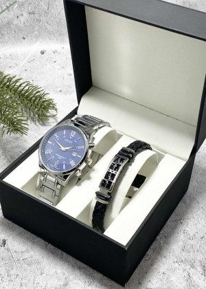 Подарочный набор для мужчины часы и браслет + коробка 171029