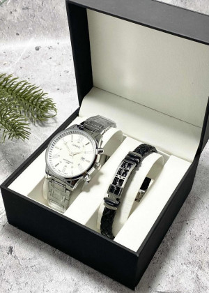 Подарочный набор для мужчины часы и браслет + коробка 171030